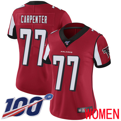 Atlanta Falcons Limited Red Women James Carpenter Home Jersey NFL Football #77 100th Season Vapor Untouchable